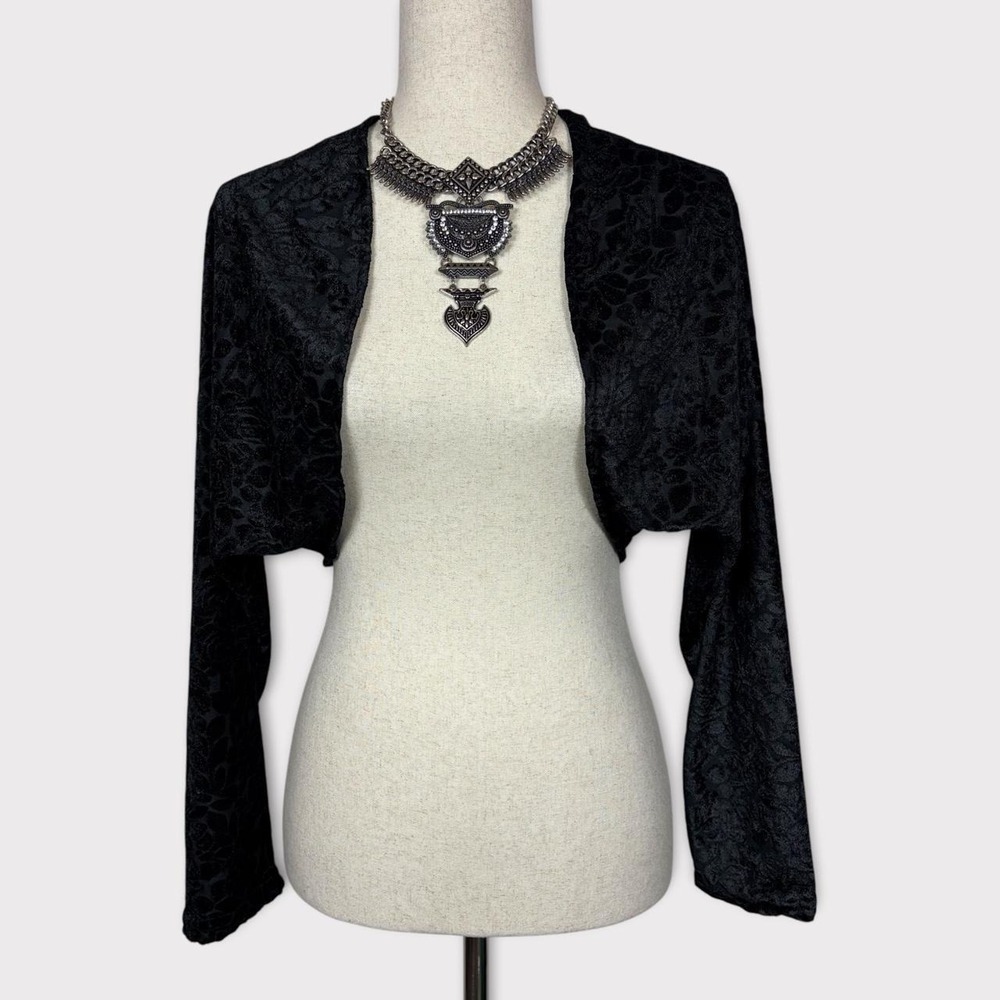 Vintage 90s Y2k Velour Bolero Top Medium Dark Floral Grunge Whimsigoth Witchy